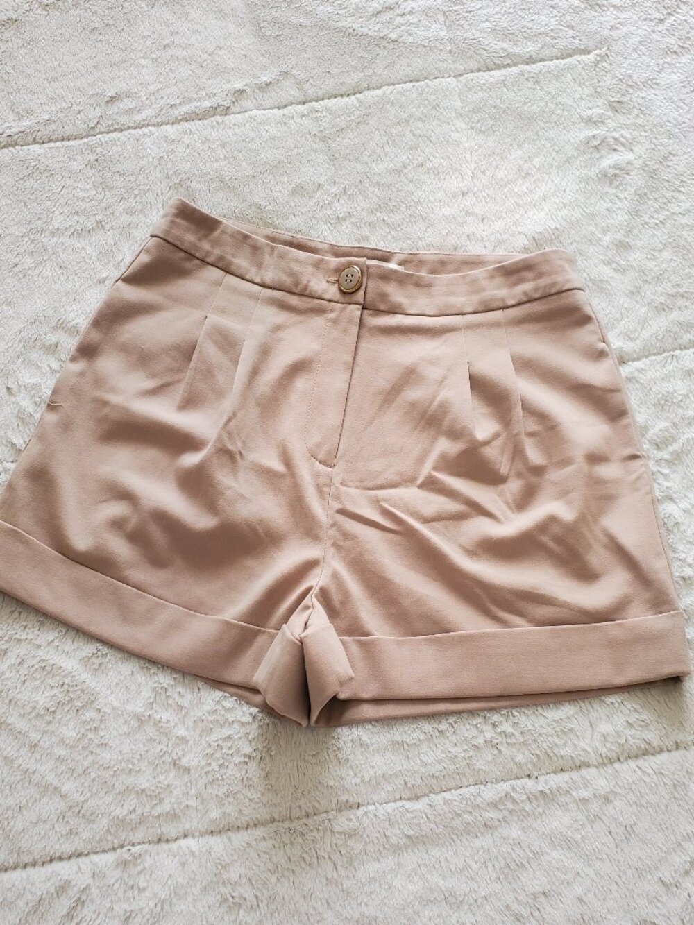 Forever 21 Beige High Rise Pleated Shorts